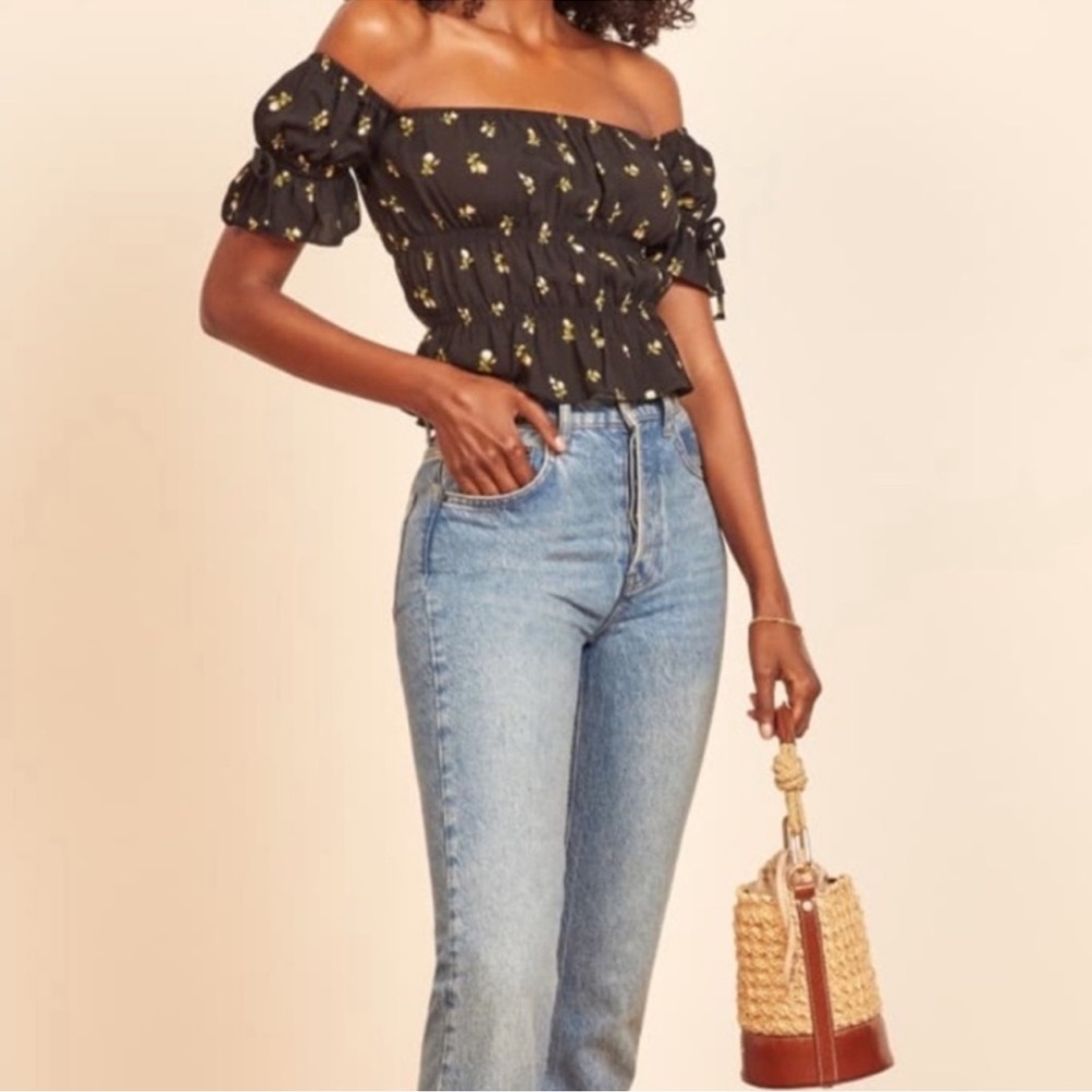 Reformation Solis Top in Briar Floral Black Medium Off The Shoulder $128 - Picture 5 of 16